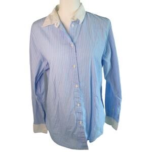 Gap Women's Long Sleeve Blue & White Striped Fitted Button Front Blouse Size 14